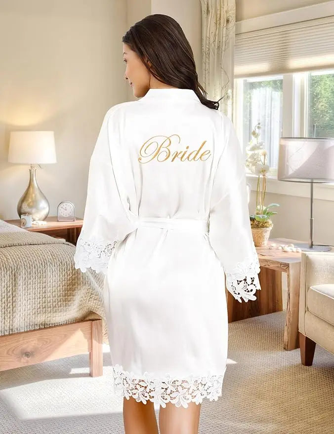 Bride Satin Lace Trim Robe