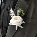 White Silk Rose Corsage Set