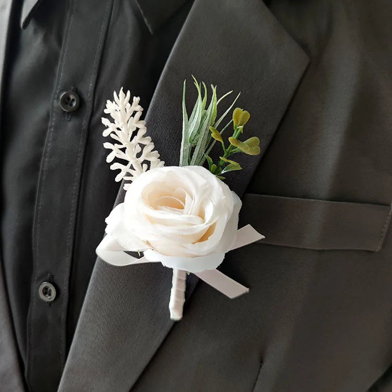 White Rose Baby Breath Corsage Set