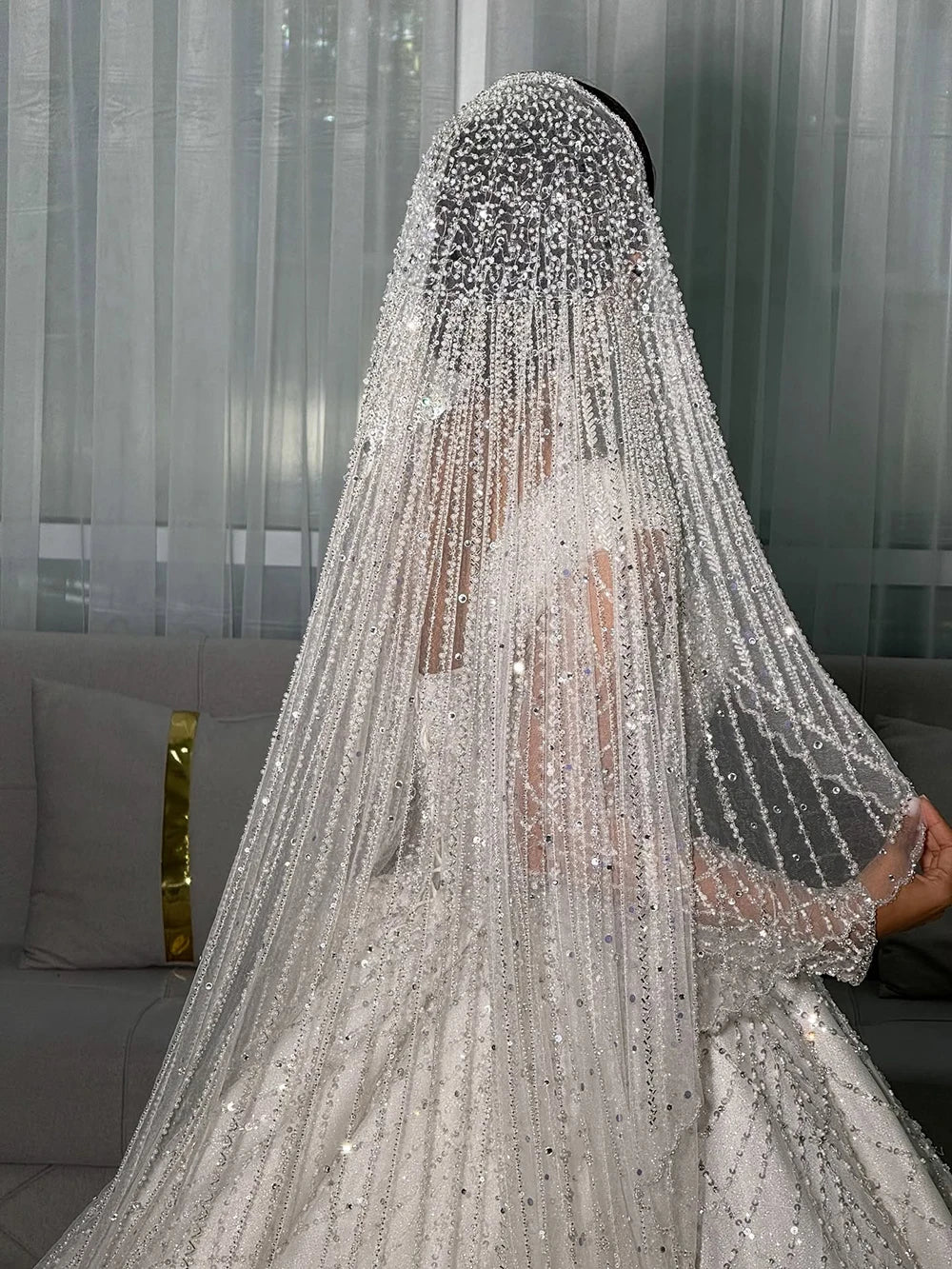 Sequined Lace Bridal Veil