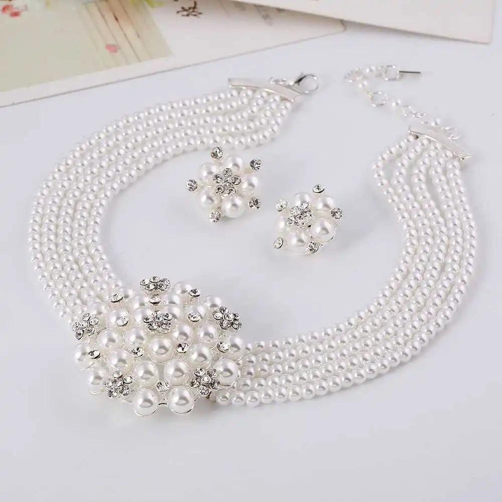 Multi-Layer Pearl Bridal Necklace Set