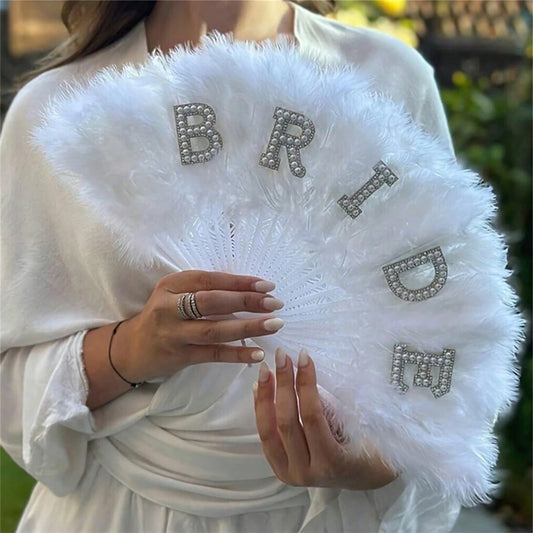 Vintage Feather Folding Hand Fan – Elegant Bridal & Wedding Party Photography Prop