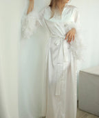 Feather Trim Bridal Kimono Robe