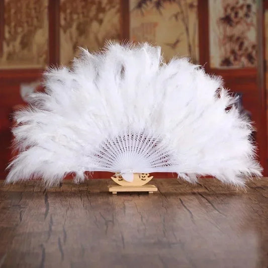 Soft Feather Folding Fan – Elegant Bridal & Burlesque Hand Fan for Wedding and Dance