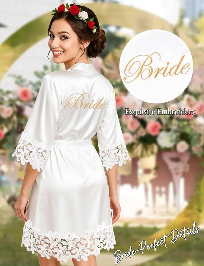 Bride Satin Lace Trim Robe
