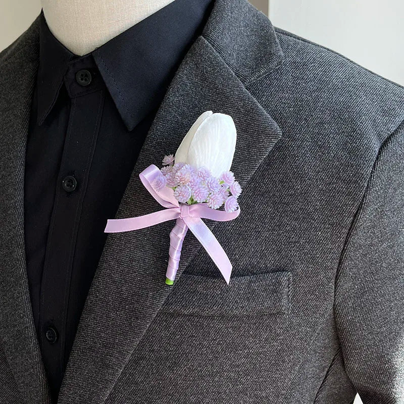 White Rose Baby Breath Corsage Set