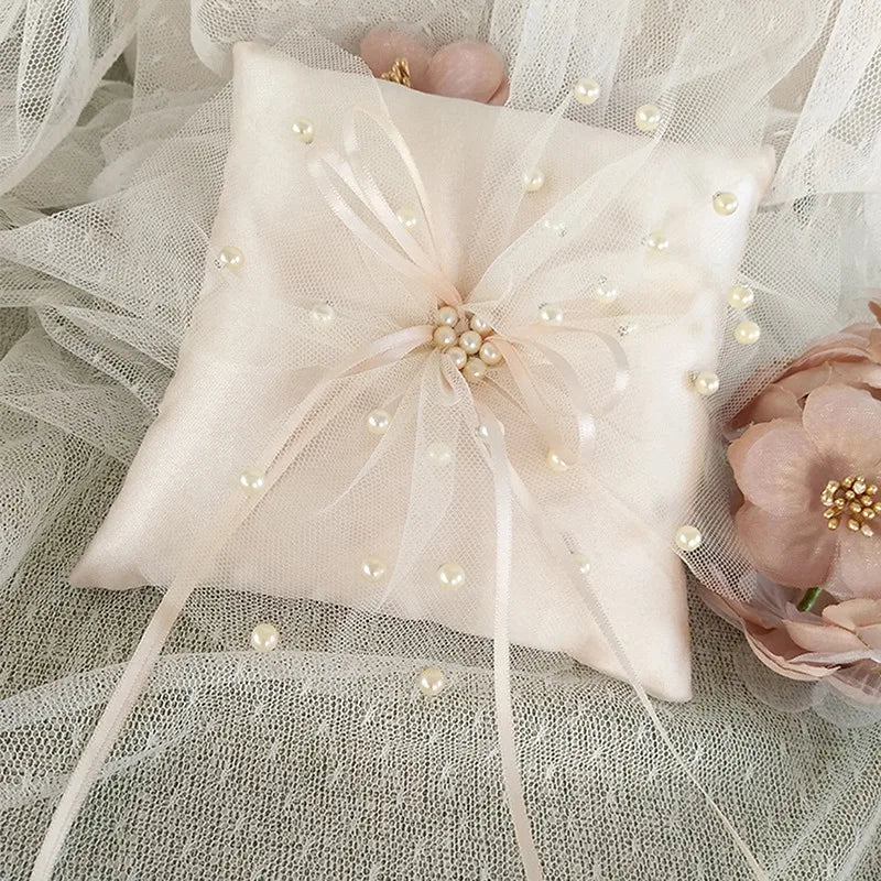 White Lace Pearl Flower Girl Basket