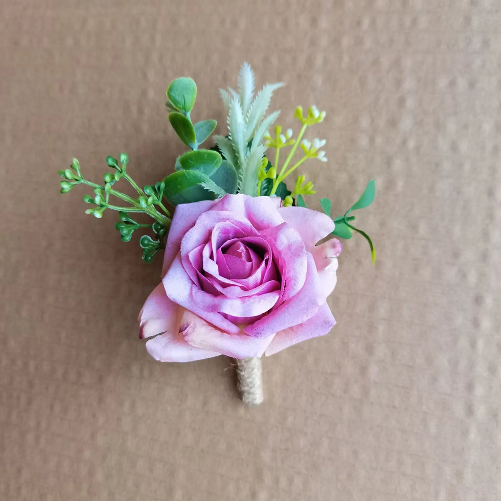 Beige & White Silk Rose Boutonniere
