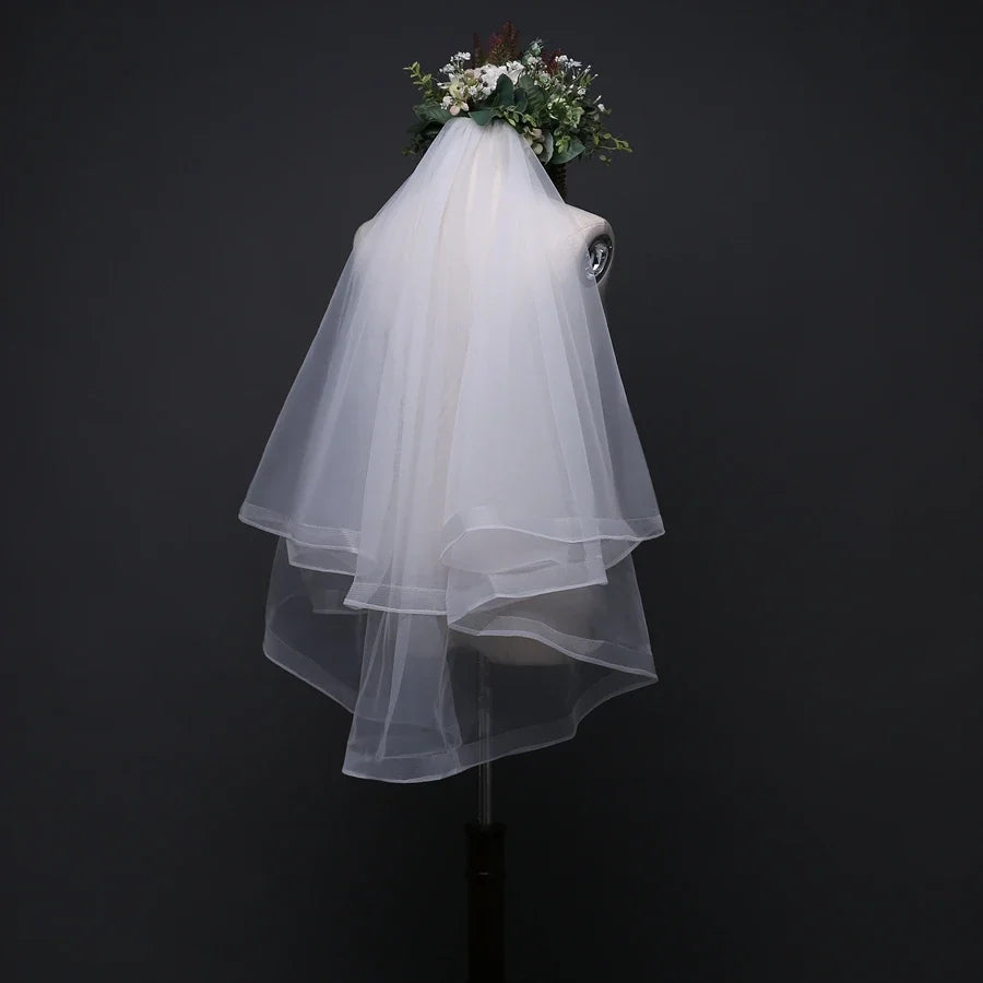 White Ribbon Edge Bridal Veil
