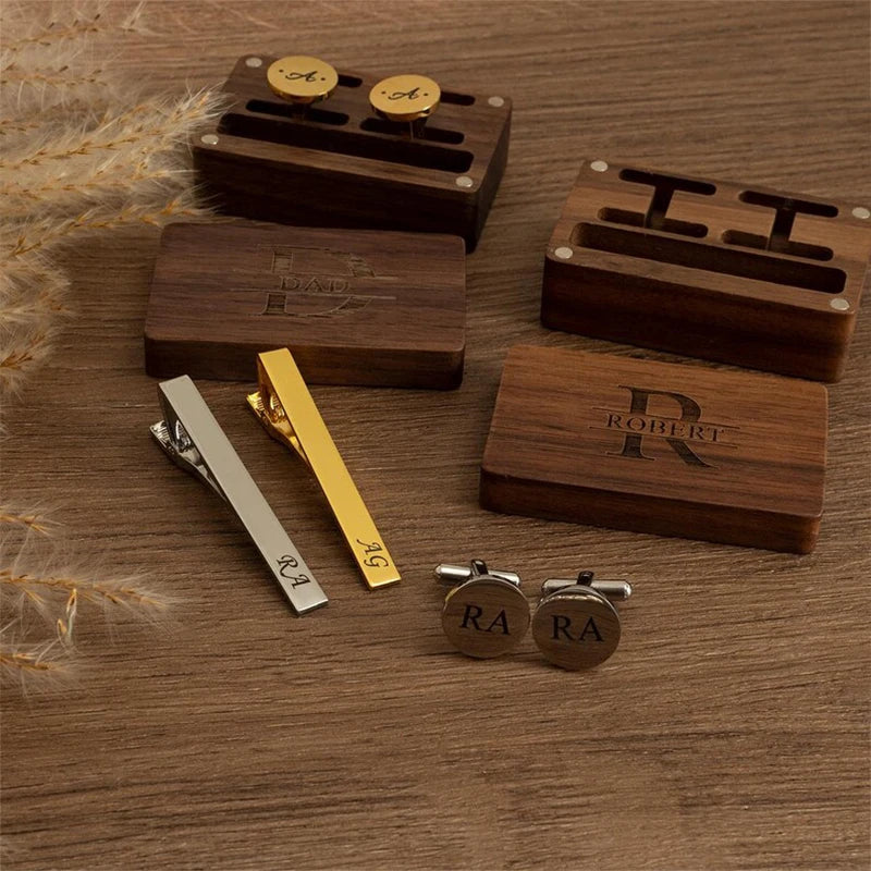 Personalized Groomsmen Cufflinks & Tie Clip Set