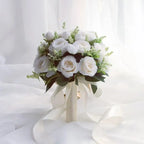 White Silk Rose Bridal Bouquet
