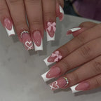 Pink Heart Print Fake Nails